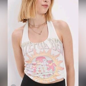 American Eagle Outfitters White and Orange Sun Graphic Tank